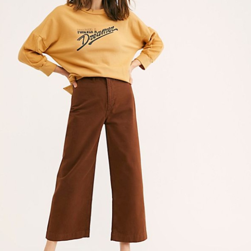 Free People Pants Patti Crop Cotton Women Brown